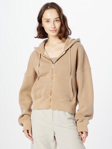 Abercrombie & Fitch Zip-Up Hoodie 'SUNDAY' in Brown: front