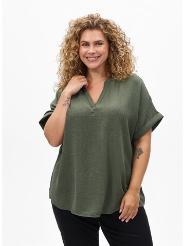 Camicia da donna 'Vnilla' di Zizzi in verde: frontale