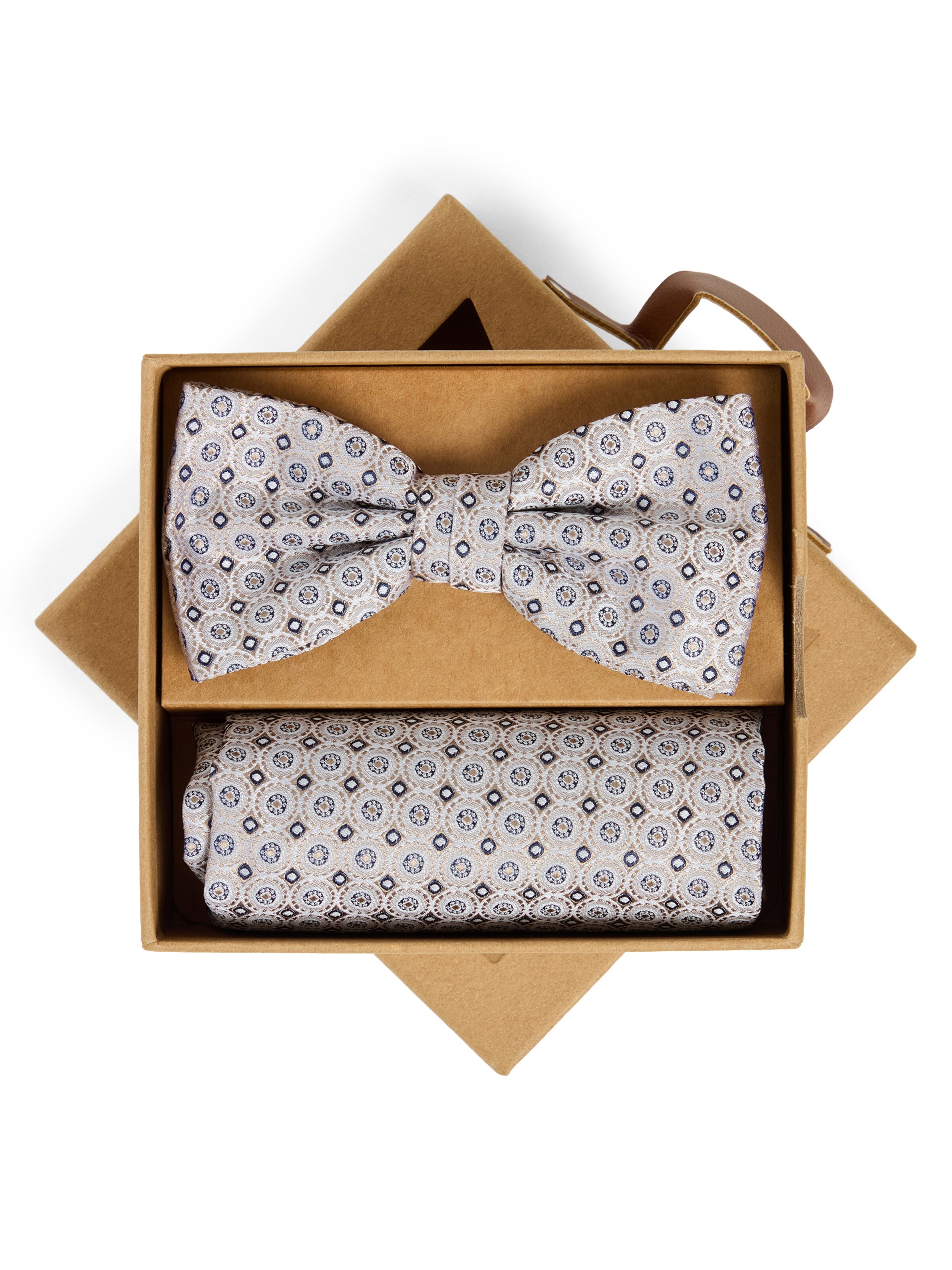 Finshley & Harding London Fliege und Einstecktuch in beige, Produktansicht