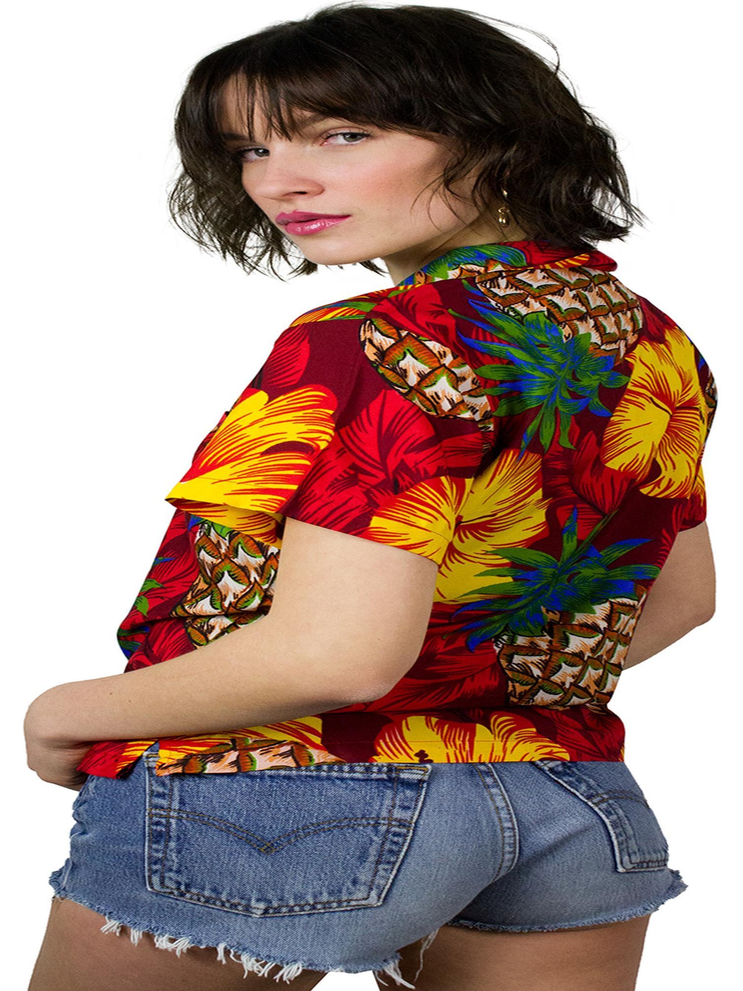 King Kameha Blouse 'Pineapple Hibiscus' in Red