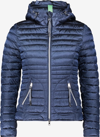 Cartoon Steppjacke mit Reißverschlusstaschen in Blau: Vorderseite