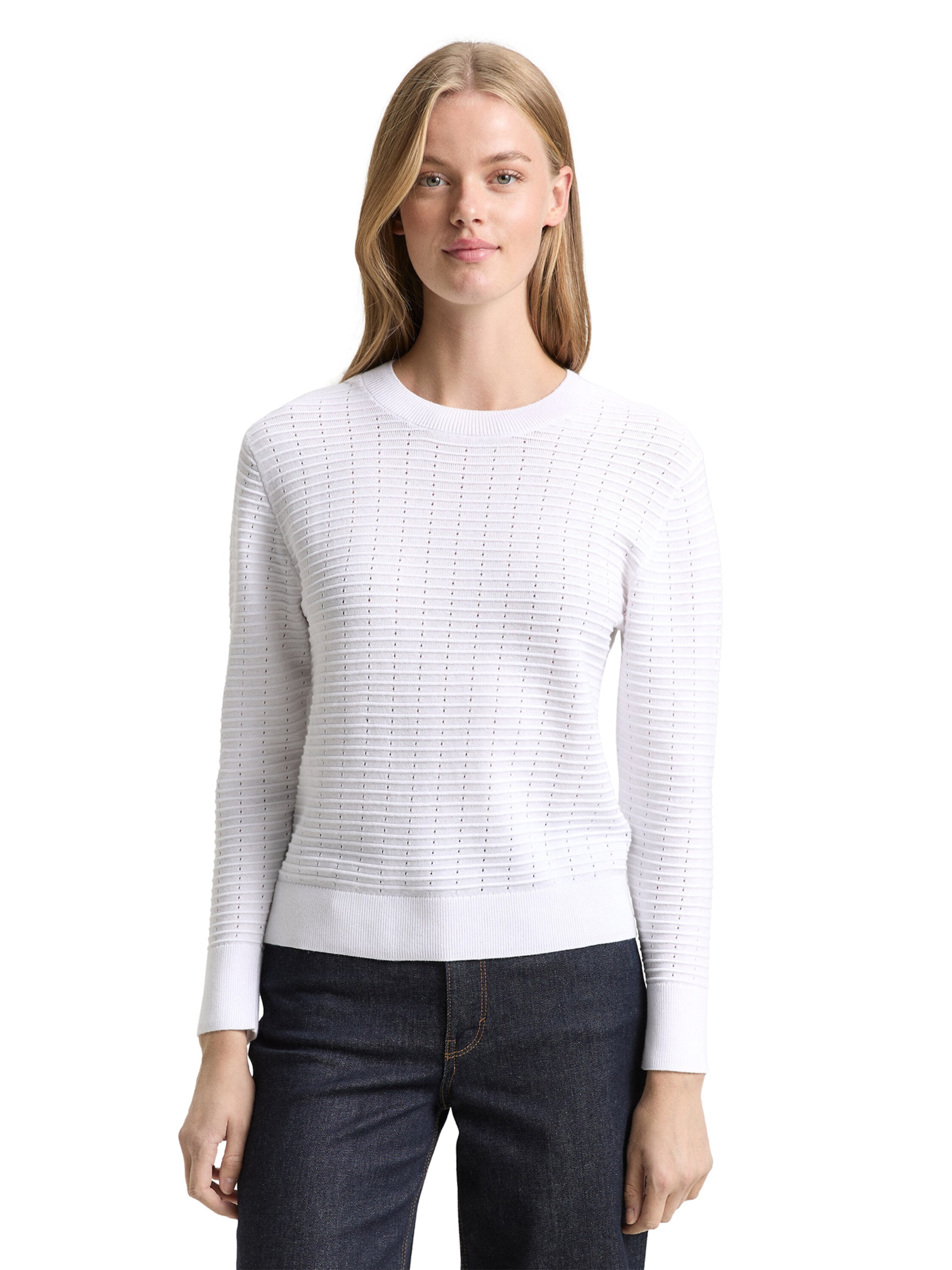 TOM TAILOR DENIM Πουλόβερ σε λευκό: μπροστά