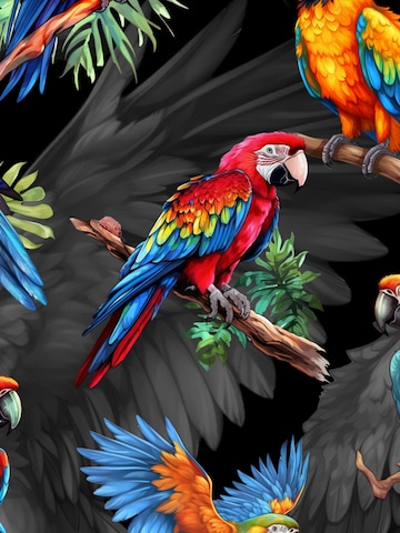 Hawaiihemdshop.de Regularny krój Koszula 'Hawaiihemd Hawaiian Parrots' w kolorze czarny