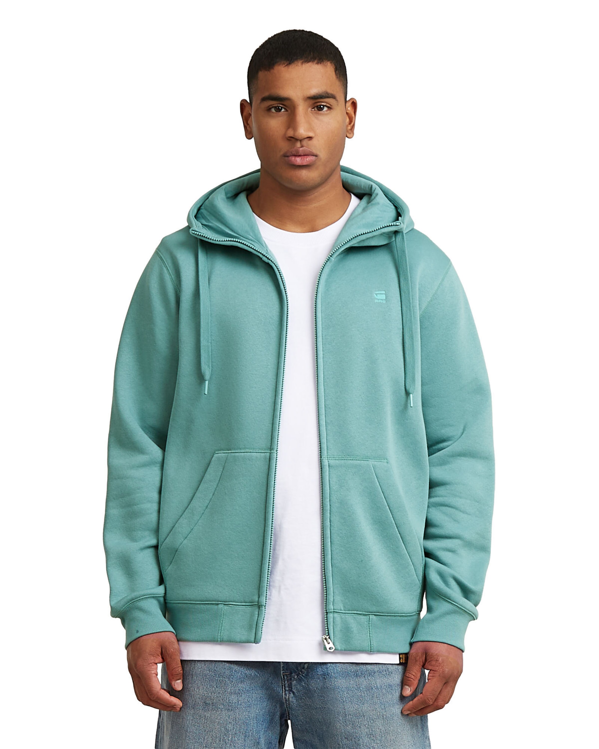 G-STAR Zip-Up Hoodie in Green: front