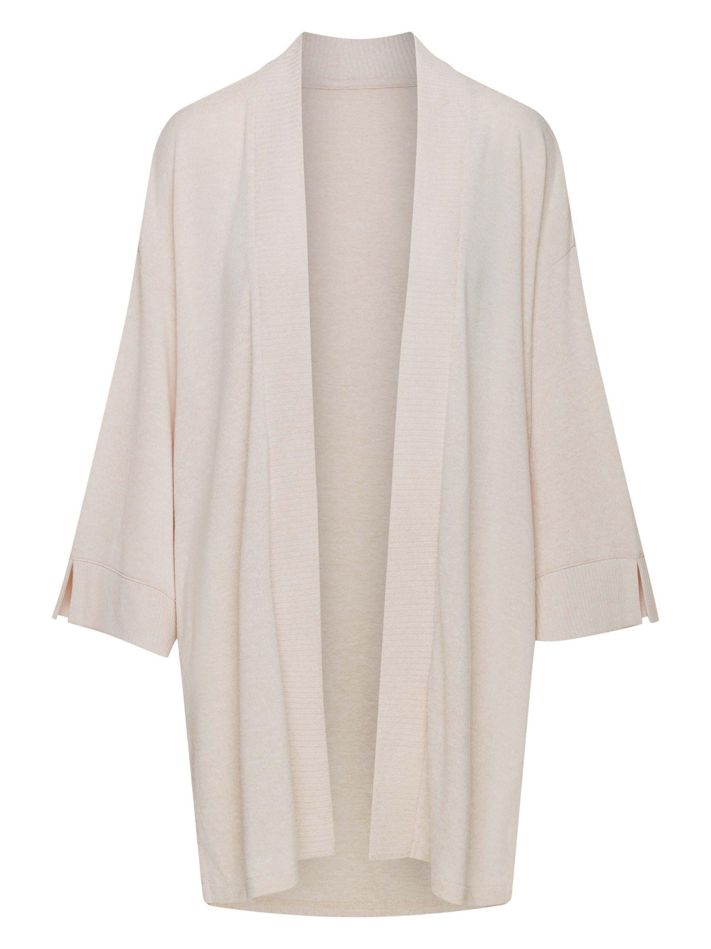 ESOTIQ - Albornoz corto 'Jersey-Hausmantel in Midilänge mit offener Front Jen L/XL' en beige: frente