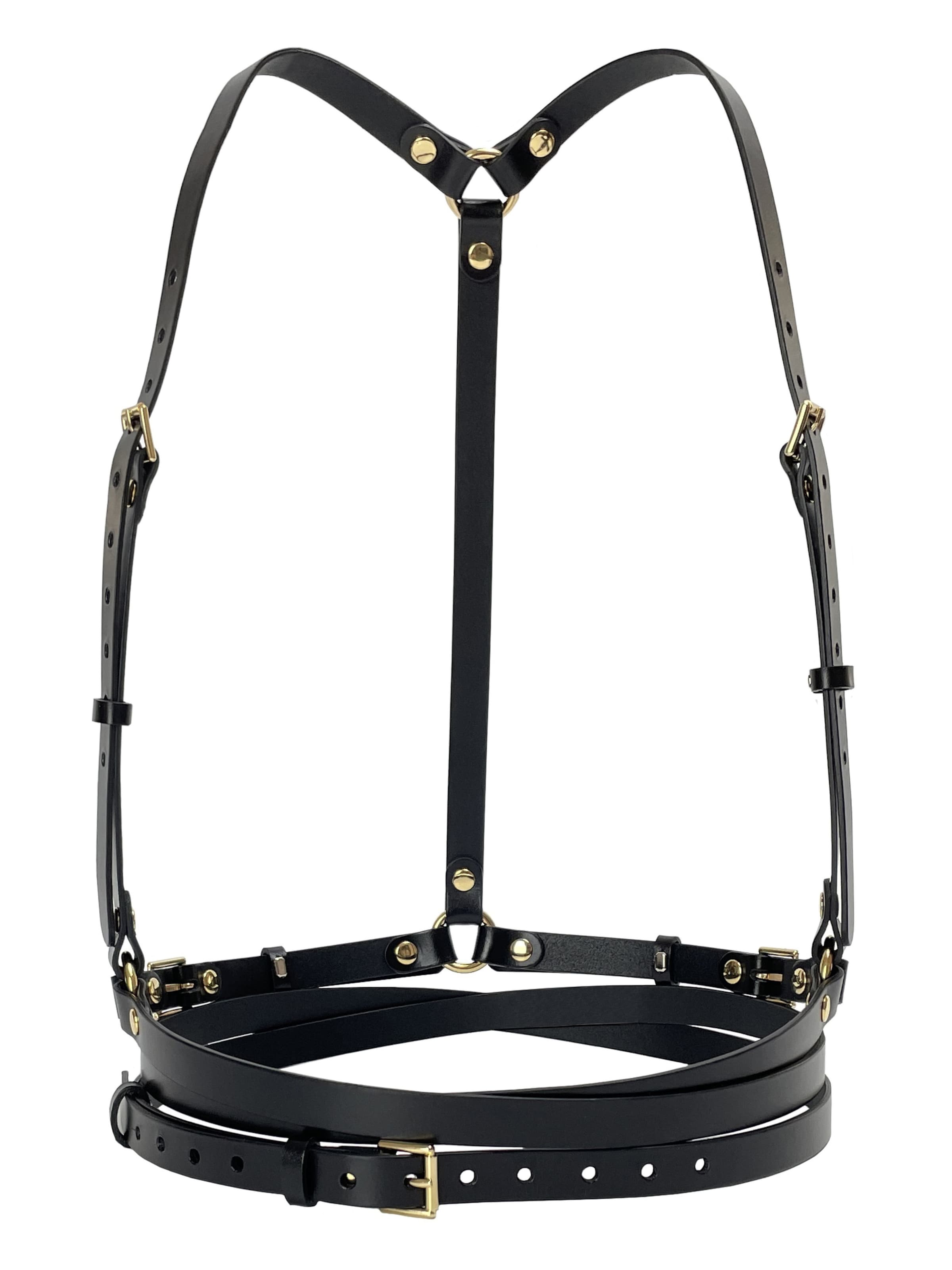 Haute Cuir Belt 'Slim Double Belt Harness' in Black: front