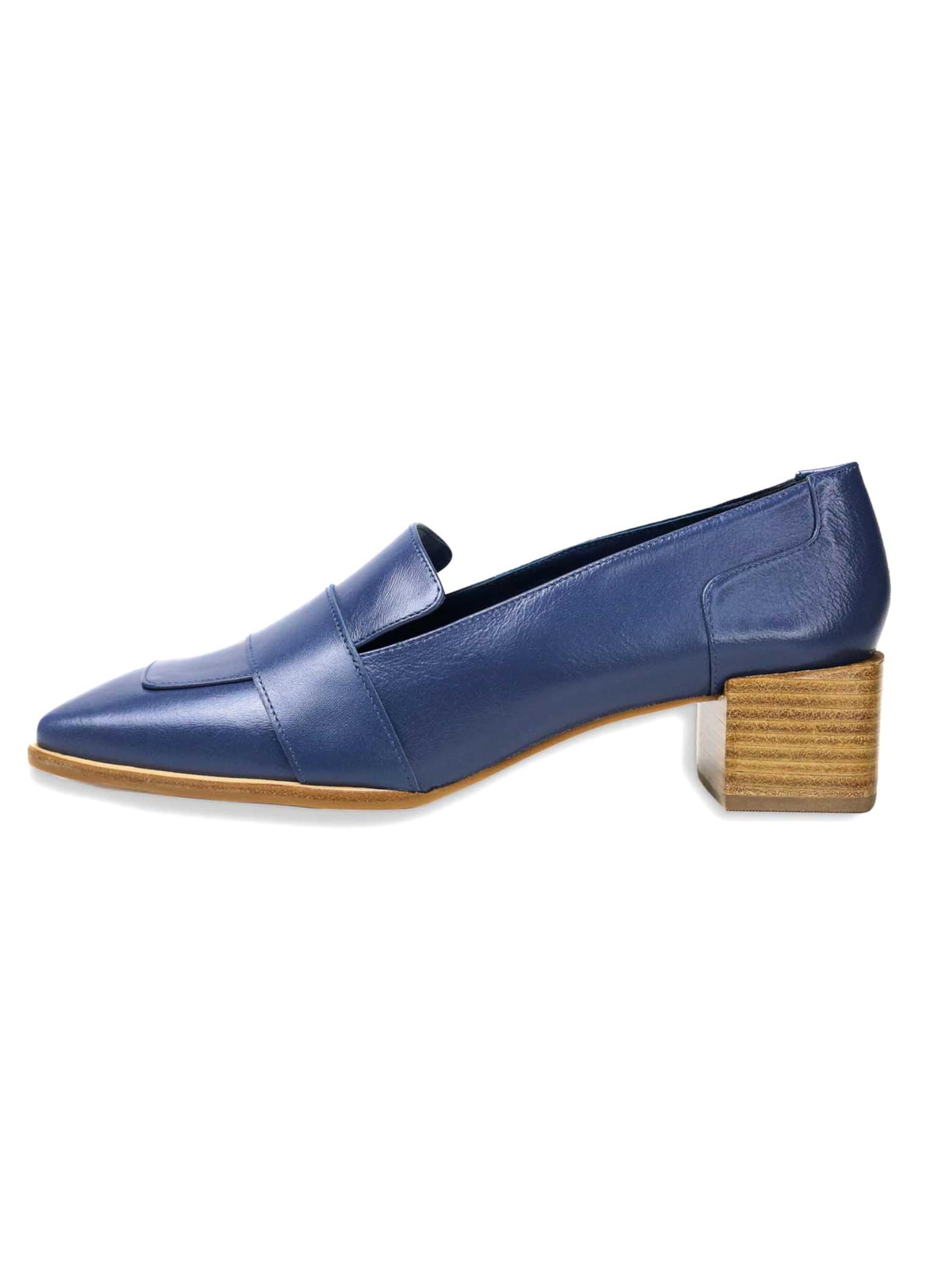 Décolleté 'Louro Damen Loafer Leder Blau Blockabsatz 4 cm' di Mangara Atelier in blu: frontale