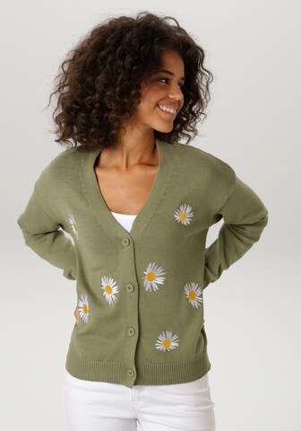 Aniston CASUAL Knit Cardigan in Green: front