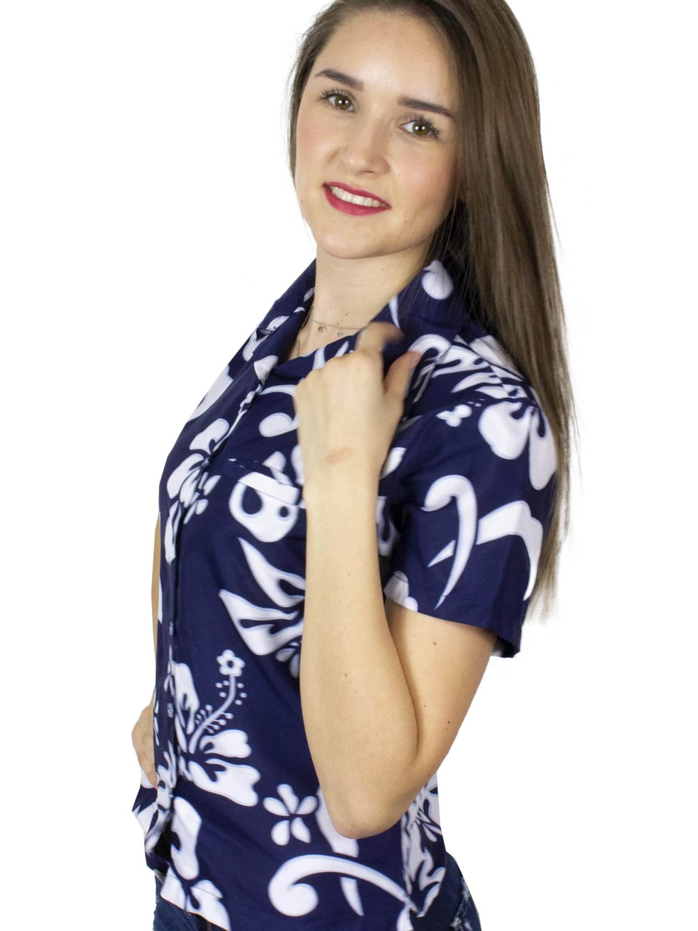 King Kameha Blouse 'Hibiscus' in Blauw
