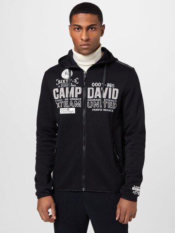 CAMP DAVID Zip-Up Hoodie in Black: front