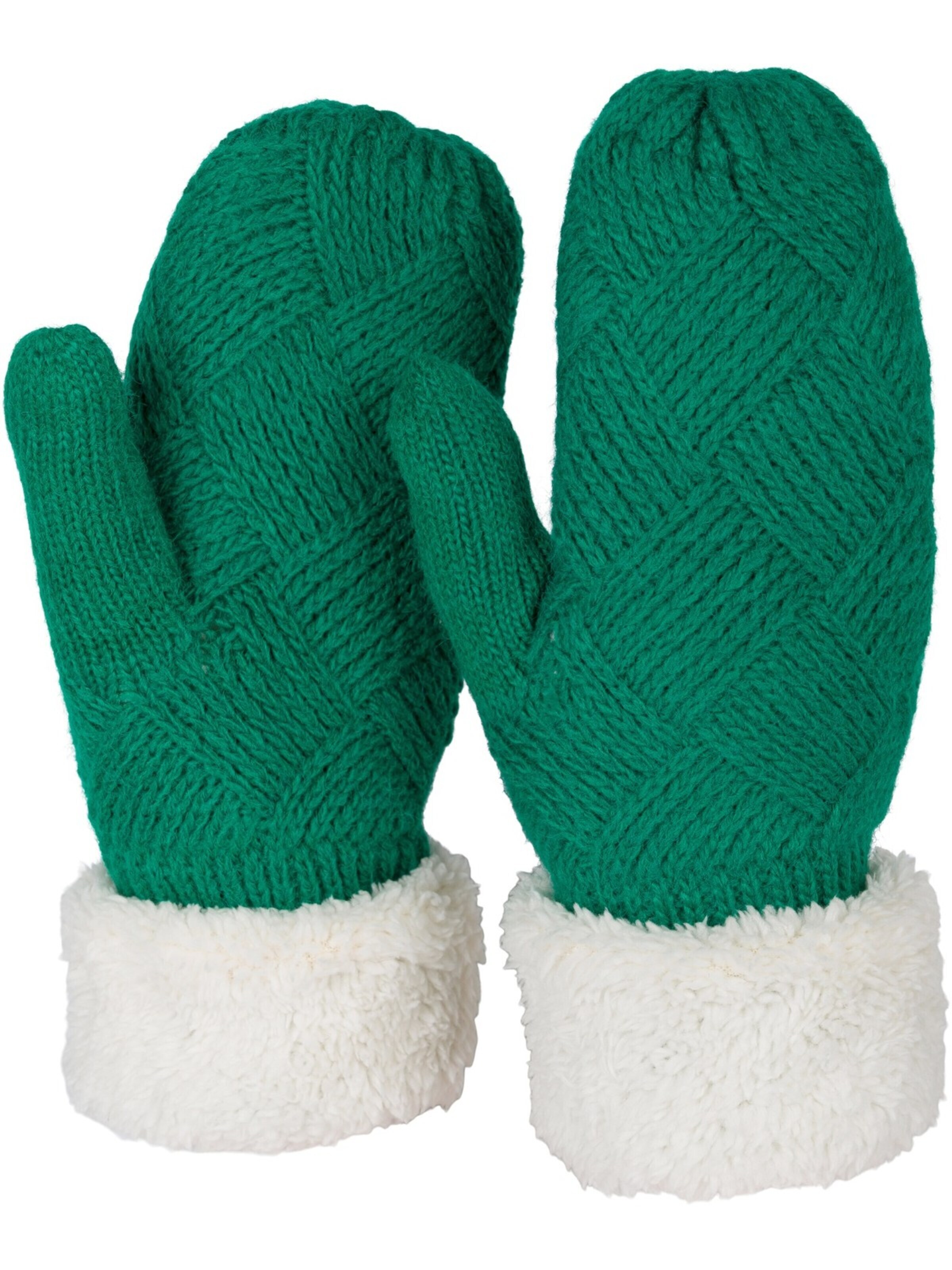 styleBREAKER Fäustlinge 'Strickhandschuhe Fäustlinge mit Rauten Muster und Fleece'‌ in Grün: Vorderseite