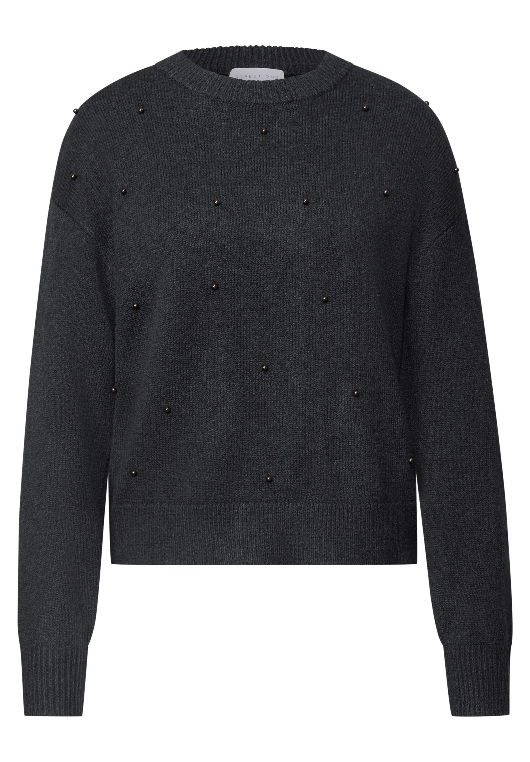 Street One Studio Pullover mit Rundhals und Perlendetails in Grau: Vorderseite
