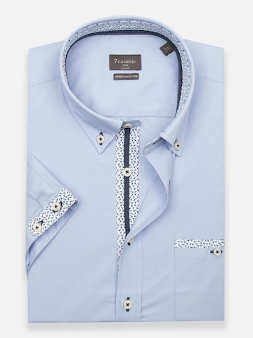 7Camicie - Ajuste estrecho Camisa de negocios 'Iconic Poplin Stretch Man Shirt Short Sleeve Light Blue' en azul