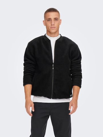 Only & Sons Fleece Jacket 'Sawyer' in Black: front