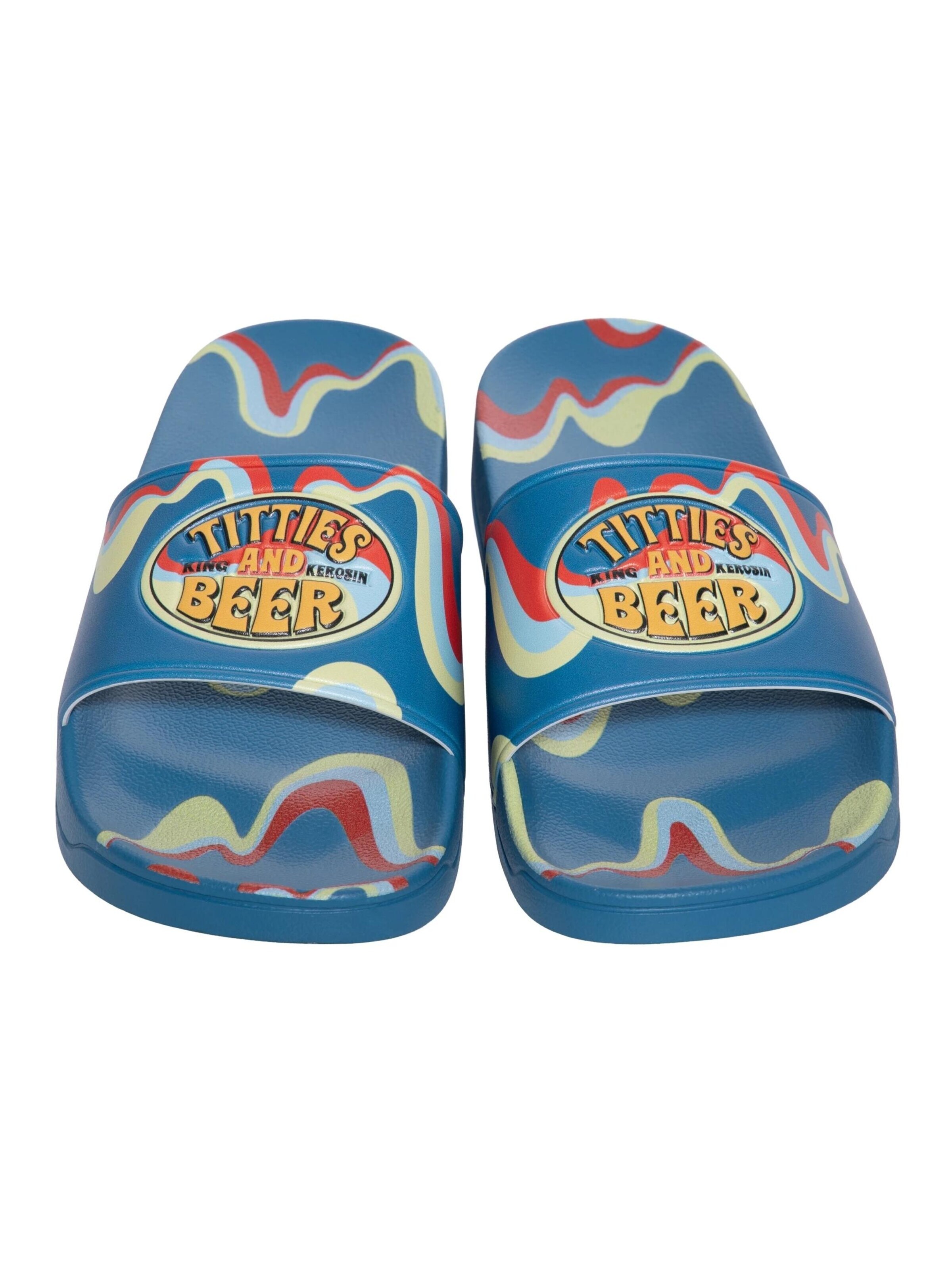 King Kerosin Mules 'Titties & Beer' in Blue: front
