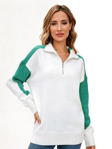 KoJooin Sweter 'Damen Oversize Strickpullover mit Stehkragen und Reißverschluss Lockerer Pullover mit Pull-Over' w kolorze biały