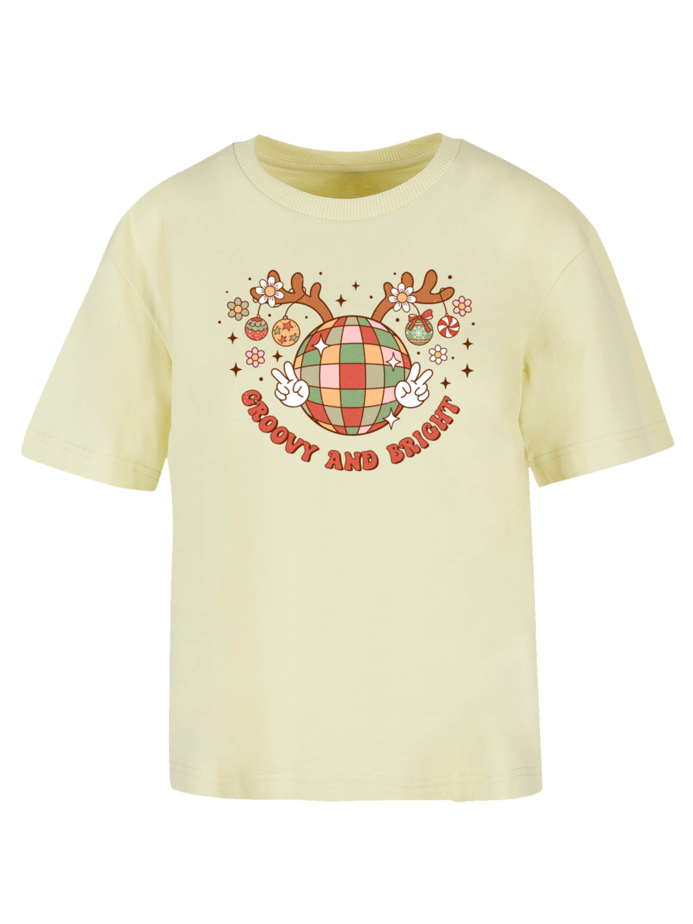 F4NT4STIC Shirt 'Groovy And Bright Christmas Disco Deer' in Gelb: Vorderseite
