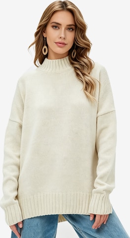 KoJooin Sweter 'Damen Halbhoher Rollkragenpullover – Lockerer, Gestrickter Pullover mit Rippstruktur für Freizeit' w kolorze biały: przód