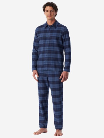 SCHIESSER Long Pajamas 'Selected Premium Warming' in Blue: front