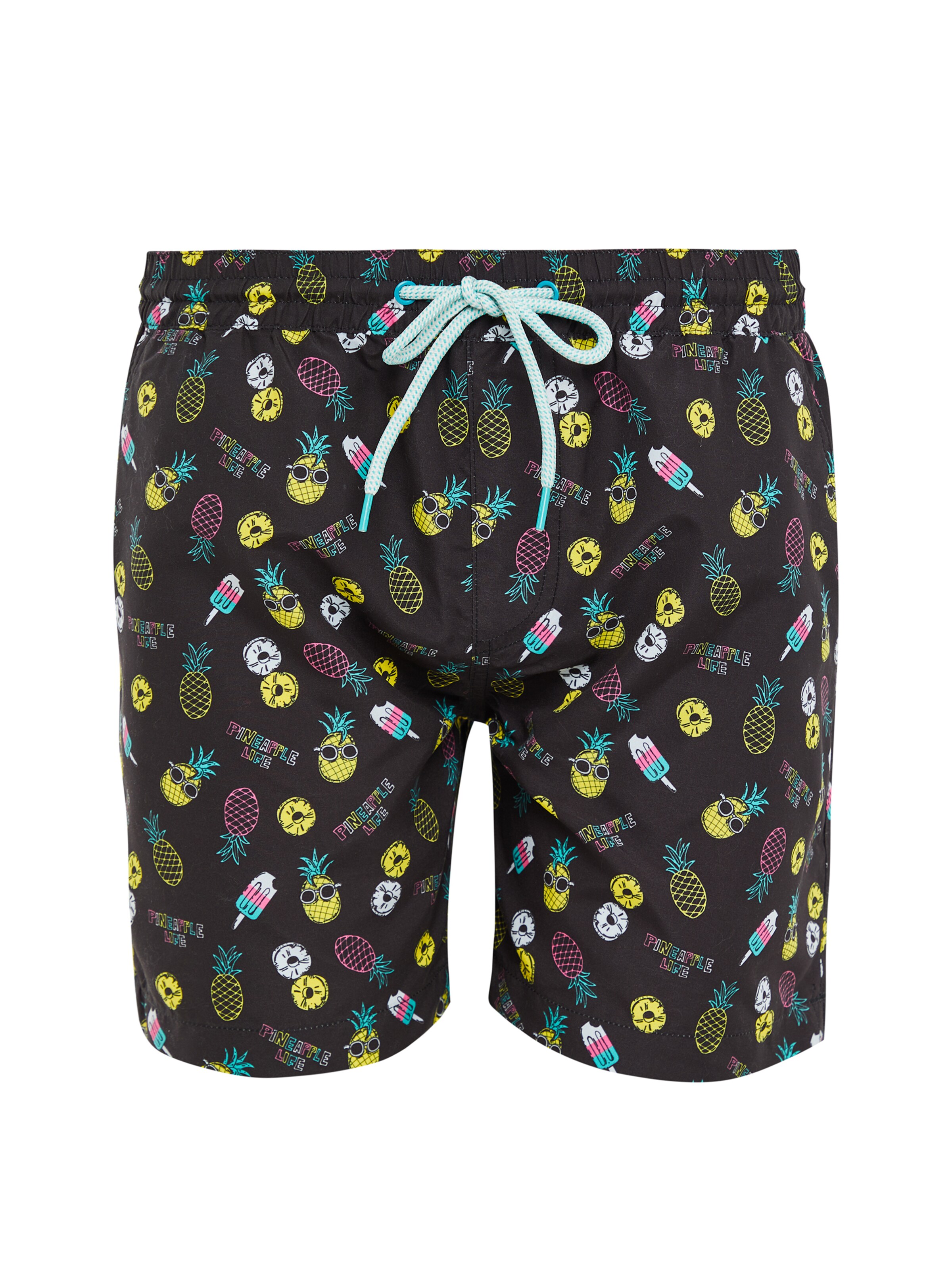 Threadbare Badeshorts 'Ananas' in Schwarz: Vorderseite