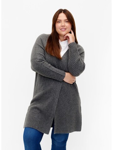 Zizzi Knit Cardigan in Grey: front