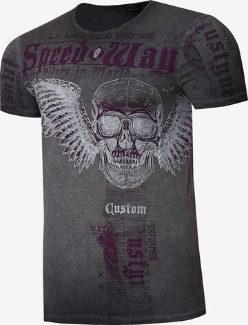 Rusty Neal T-Shirt mit 'Flying Skull' Front Print in Grau