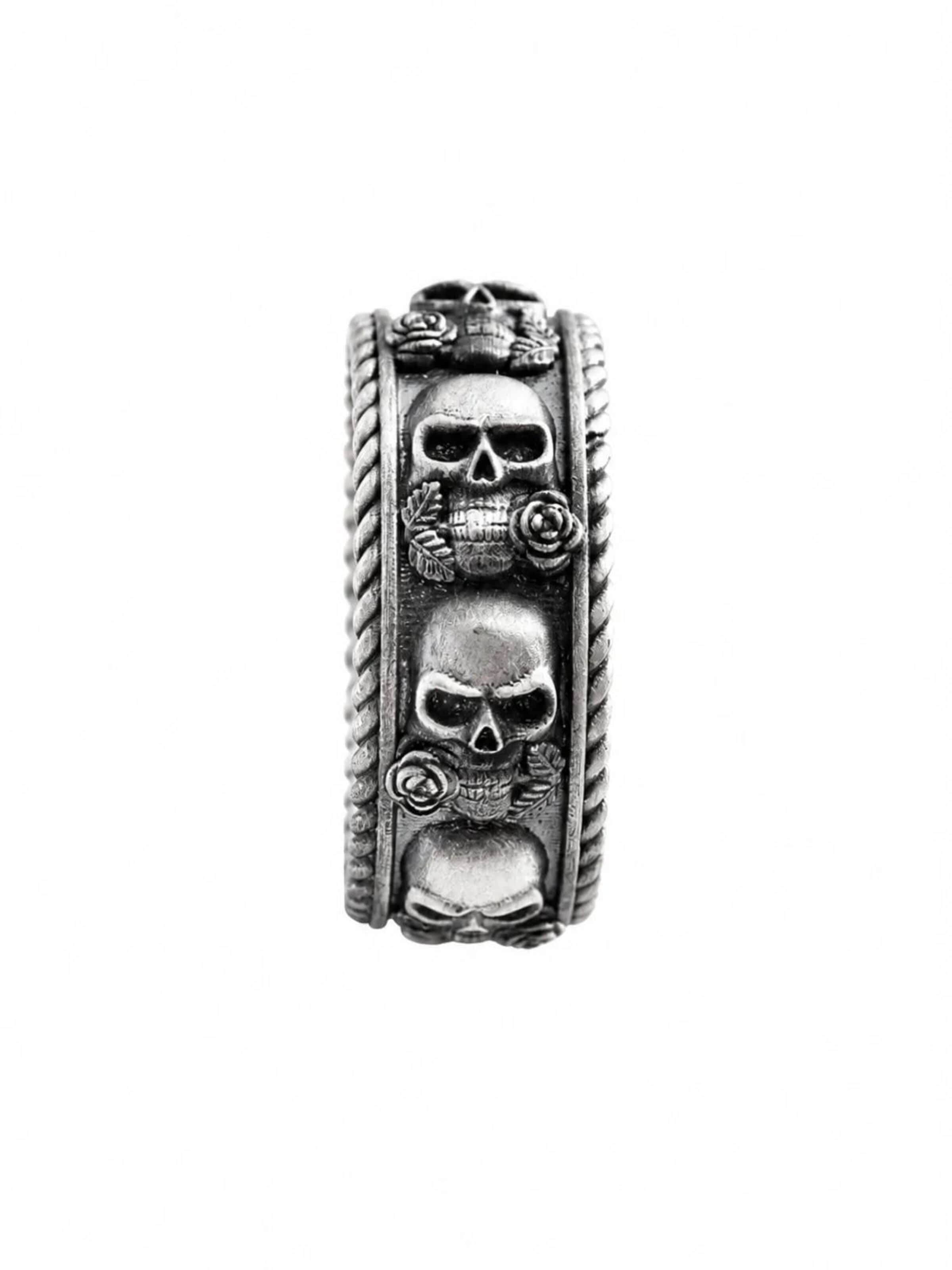 REYTEL Ring 'SKULL AND ROSE' i silver: framsida
