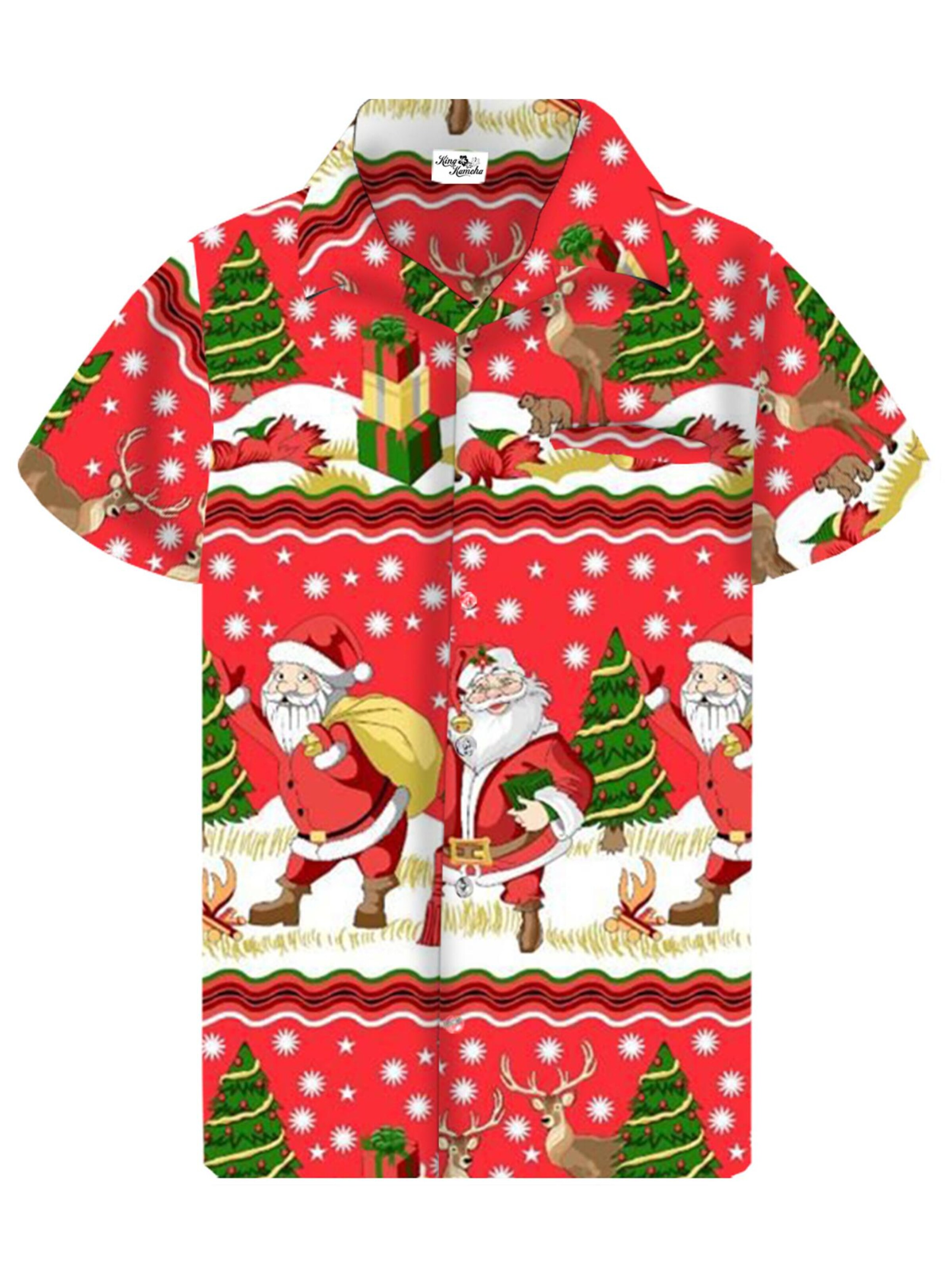King Kameha Regular fit Button Up Shirt 'Christmas Border Print' in Red: front