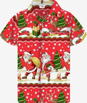 King Kameha Regular Fit Hemd 'Christmas Border Print' in Rot: Vorderseite