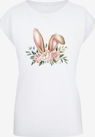 T-shirt 'Blumen Osterhasen Ohren Dekor' F4NT4STIC en blanc : devant