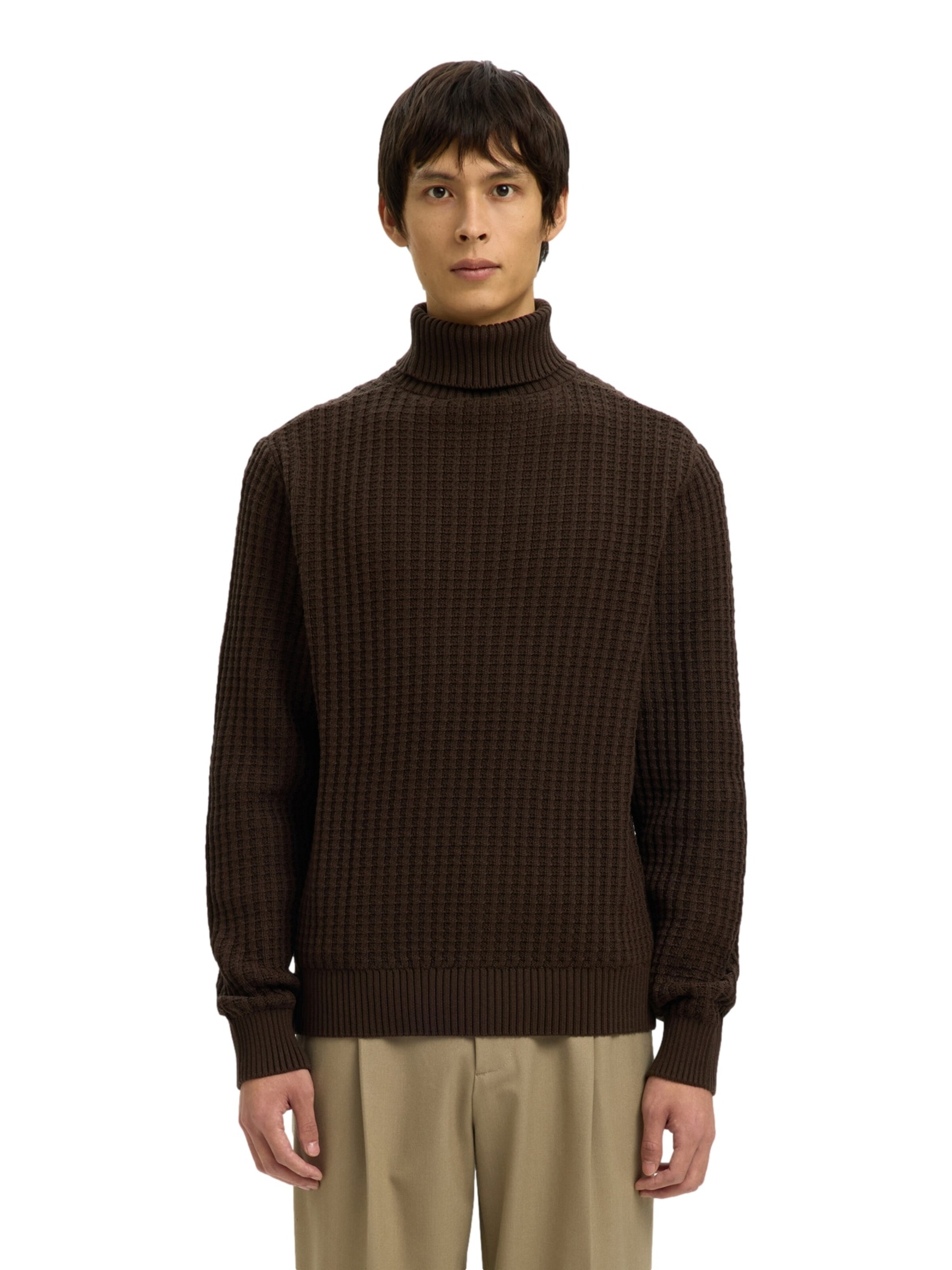 Pull-over 'SLHTom' SELECTED en marron : devant