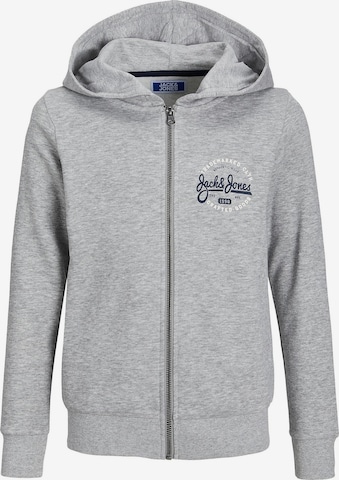 Jack & Jones Junior Zip-Up Hoodie 'Mikk' in Grey: front