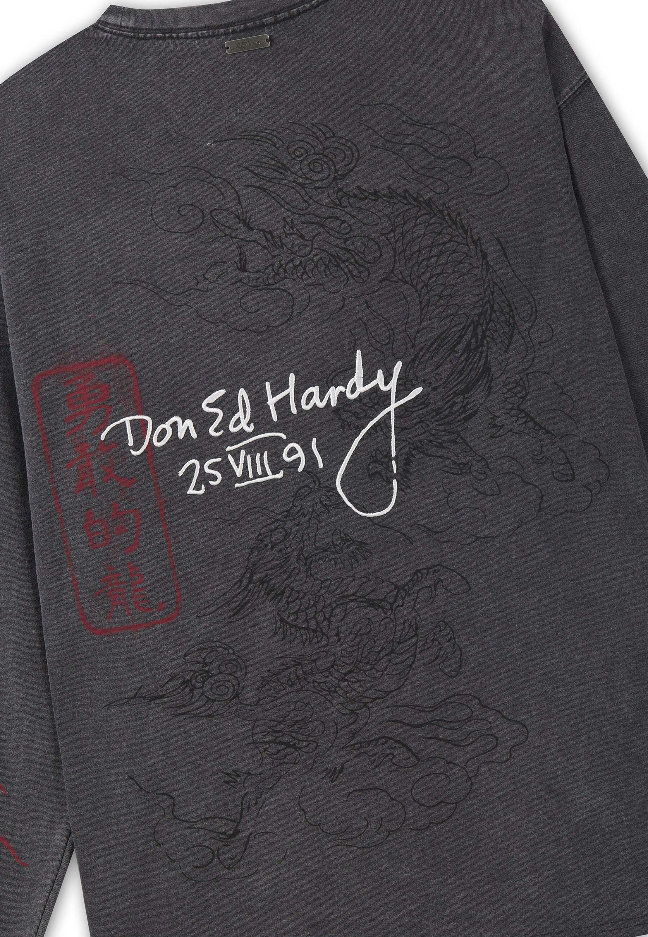 Ed Hardy Koszulka 'Flying Twin Dragon' w kolorze szary