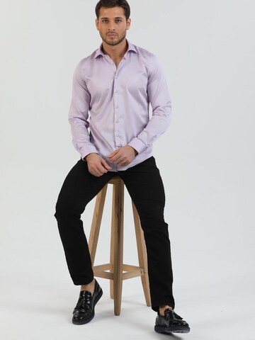 Slim fit Camicia business 'Firenze Satin Man Shirt Black' di 7Camicie in lilla