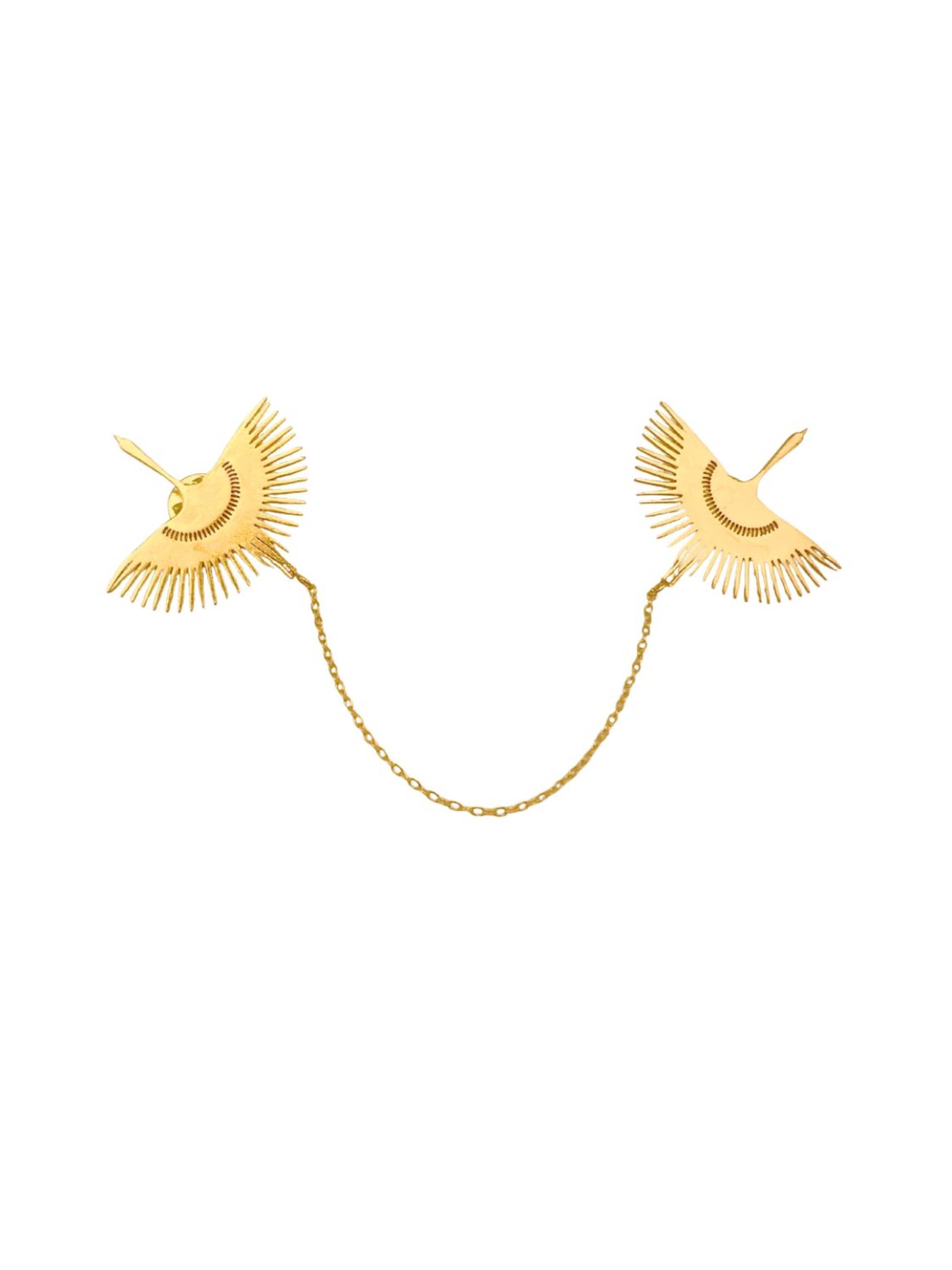 Spilla 'The Peafowl' di Les Reines in oro: frontale