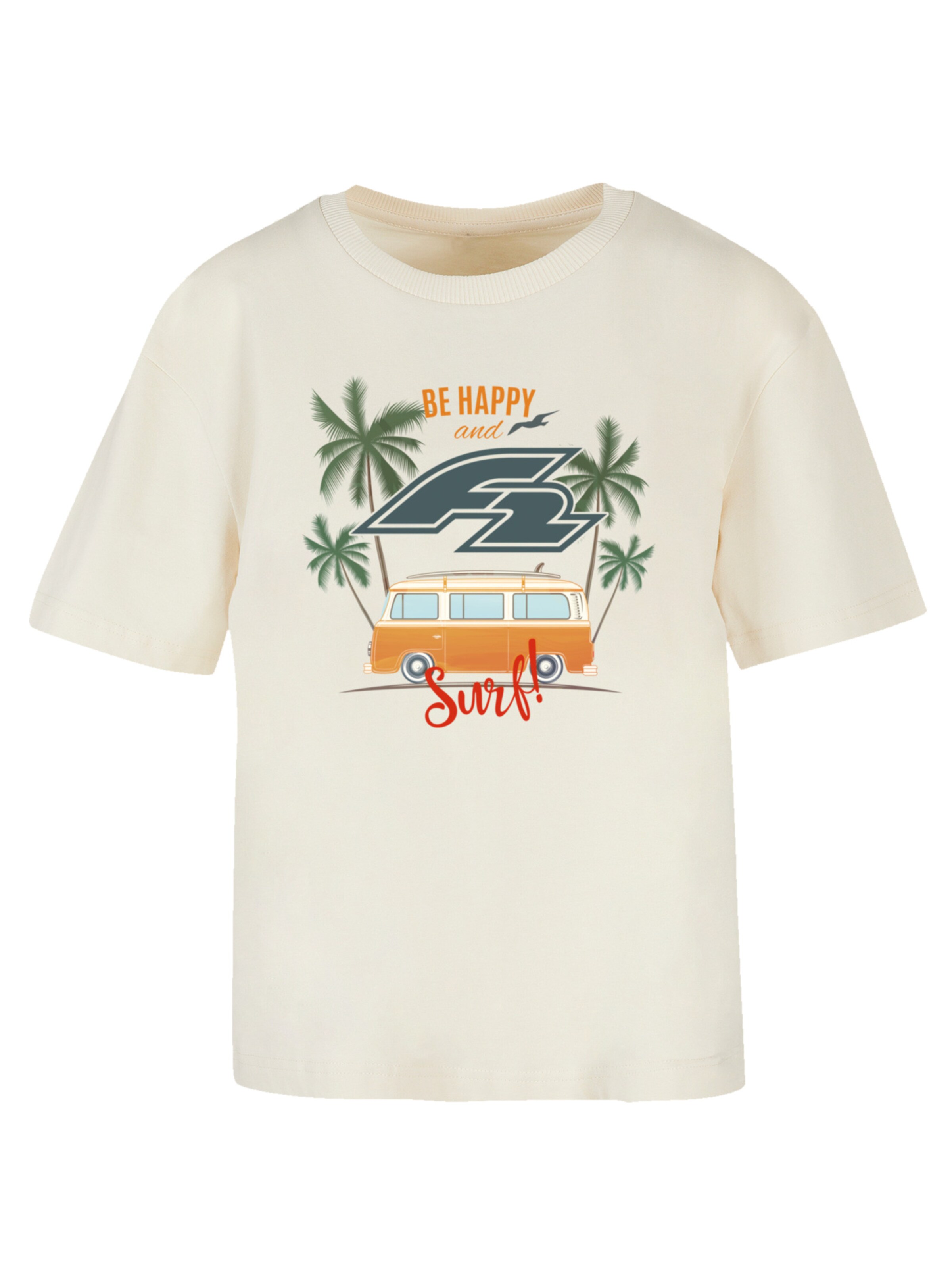 F2 T-Shirt 'Be Happy And Surf Bulli Sommer' in Beige: Vorderseite