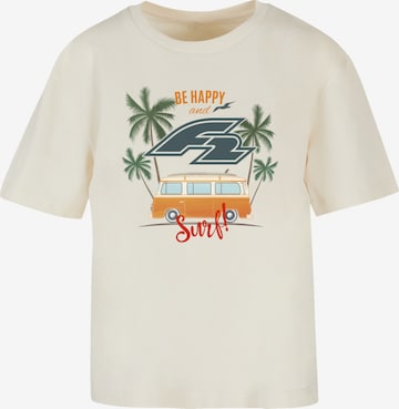 F2 T-Shirt 'Be Happy And Surf Bulli Sommer' in Beige: Vorderseite