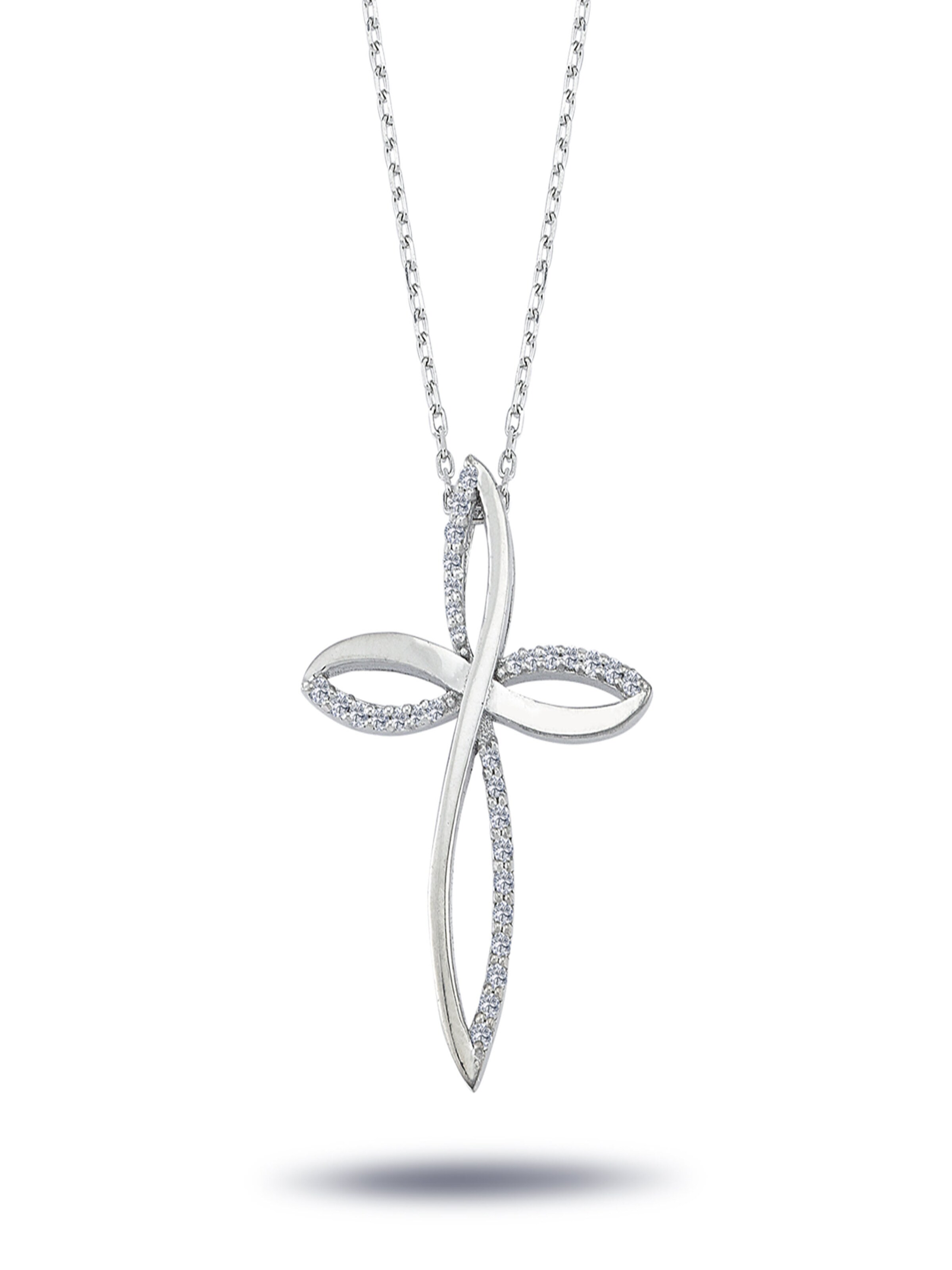 EinStein Diamant Pendant 'Kreuz Diamant Anhänger mit Kette Collier in 14 Karat Weißgold' in White: front