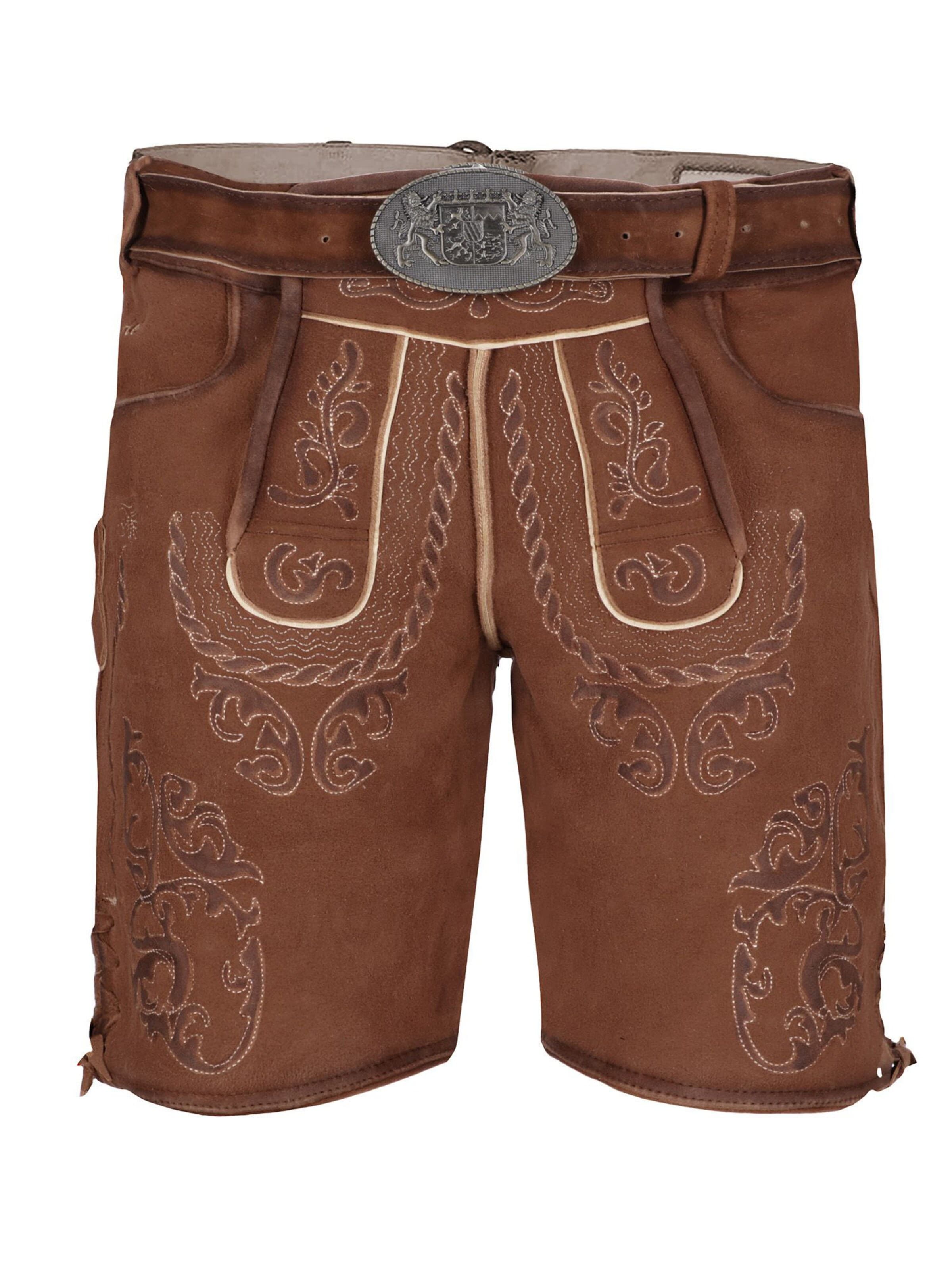 Falkenrieder Regular Traditional Pants 'Lederhose Herren aus echtem Ziegen-Wildbockleder' in Brown: front
