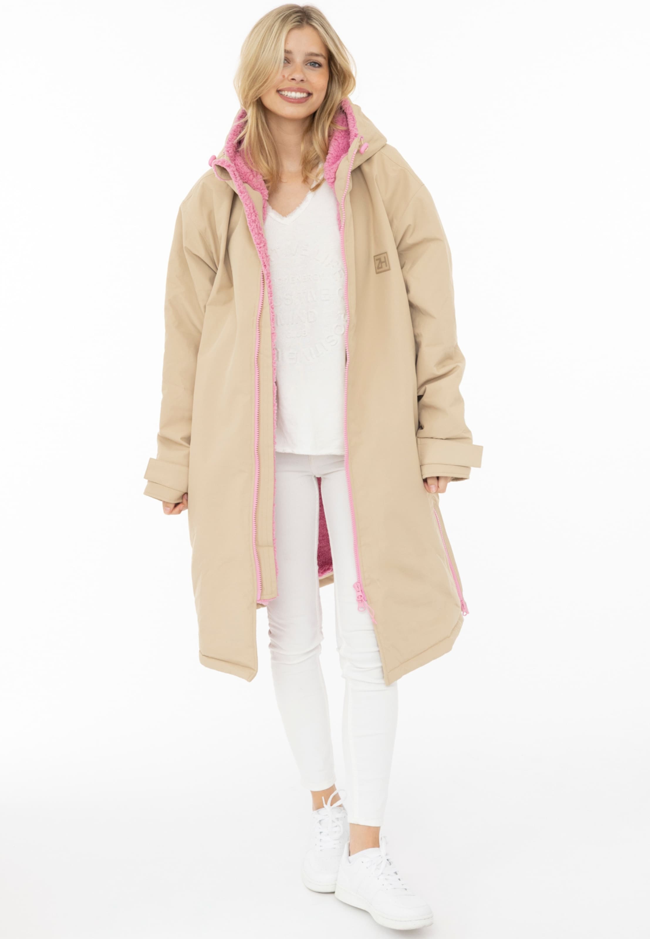 Zwillingsherz Wintermantel in Beige: voorkant