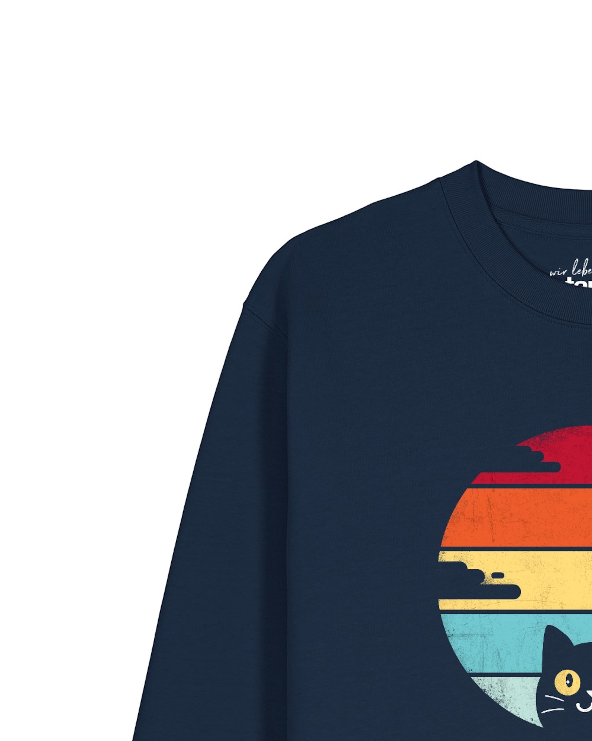 Watapparel Sweatshirt 'Retro Sunset Cat' in Blau