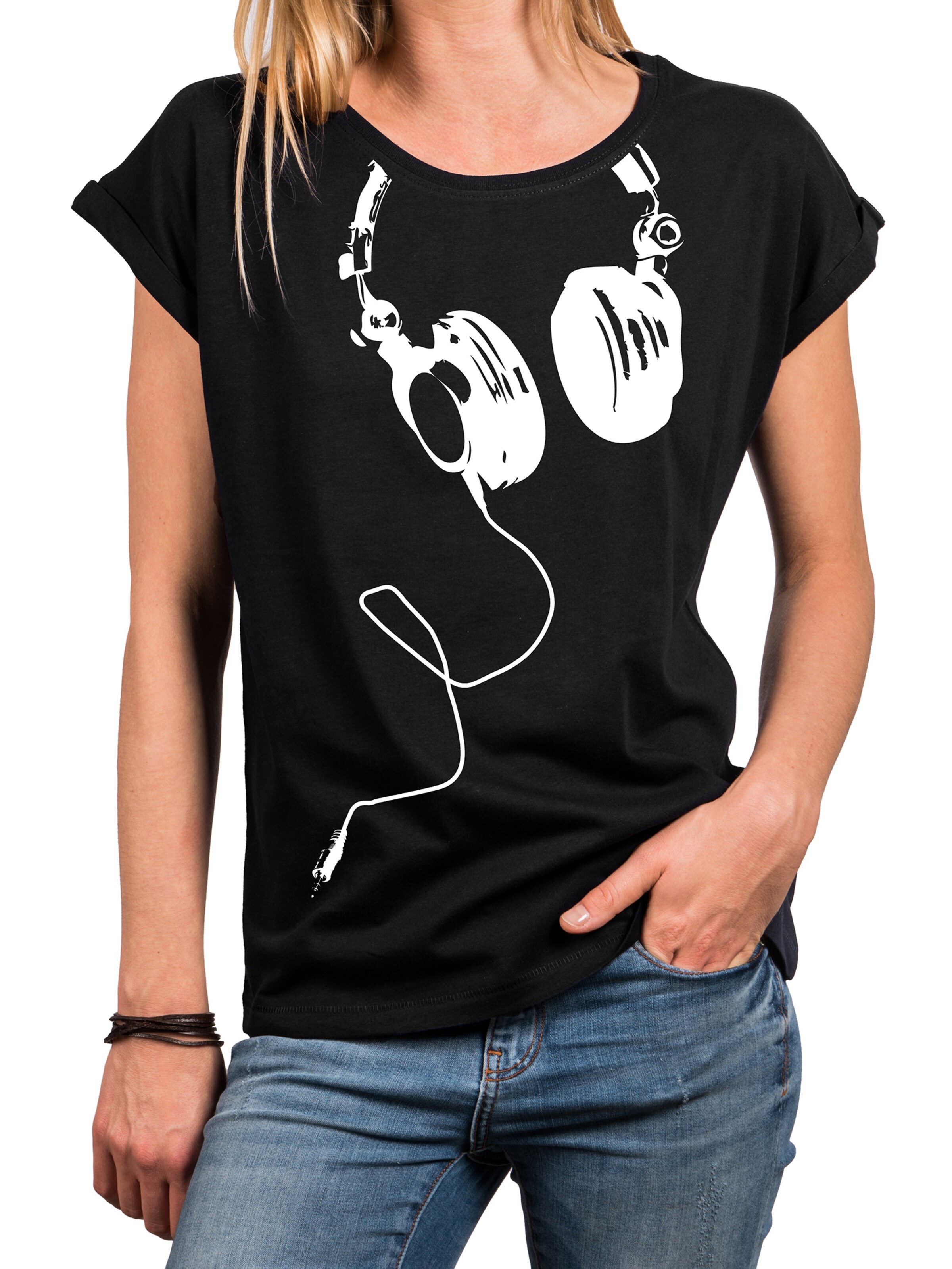 MAKAYA Shirt 'Kopfhörer' in Black