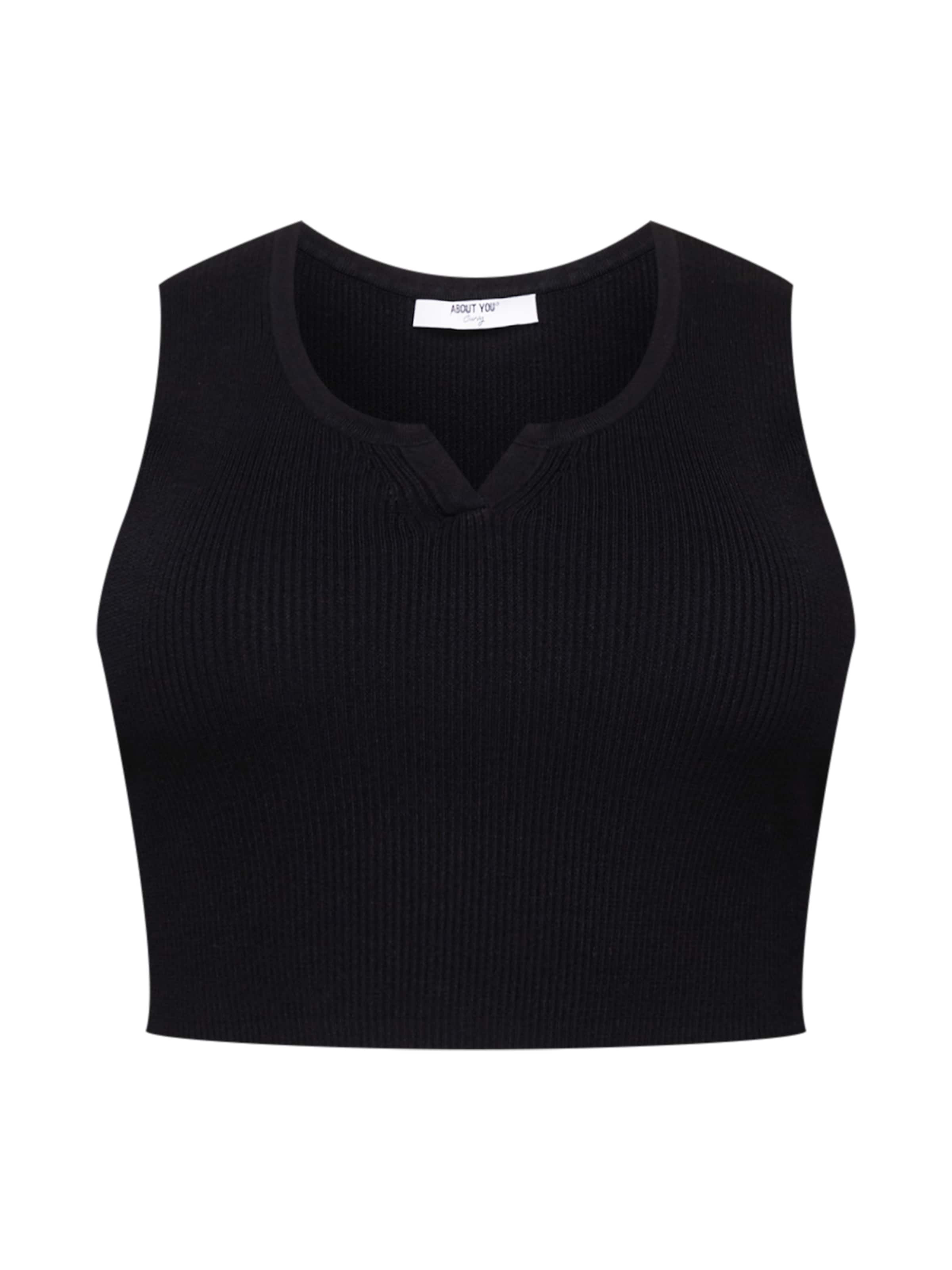 ABOUT YOU Curvy Вязаный топ 'Line' в Черный: спереди