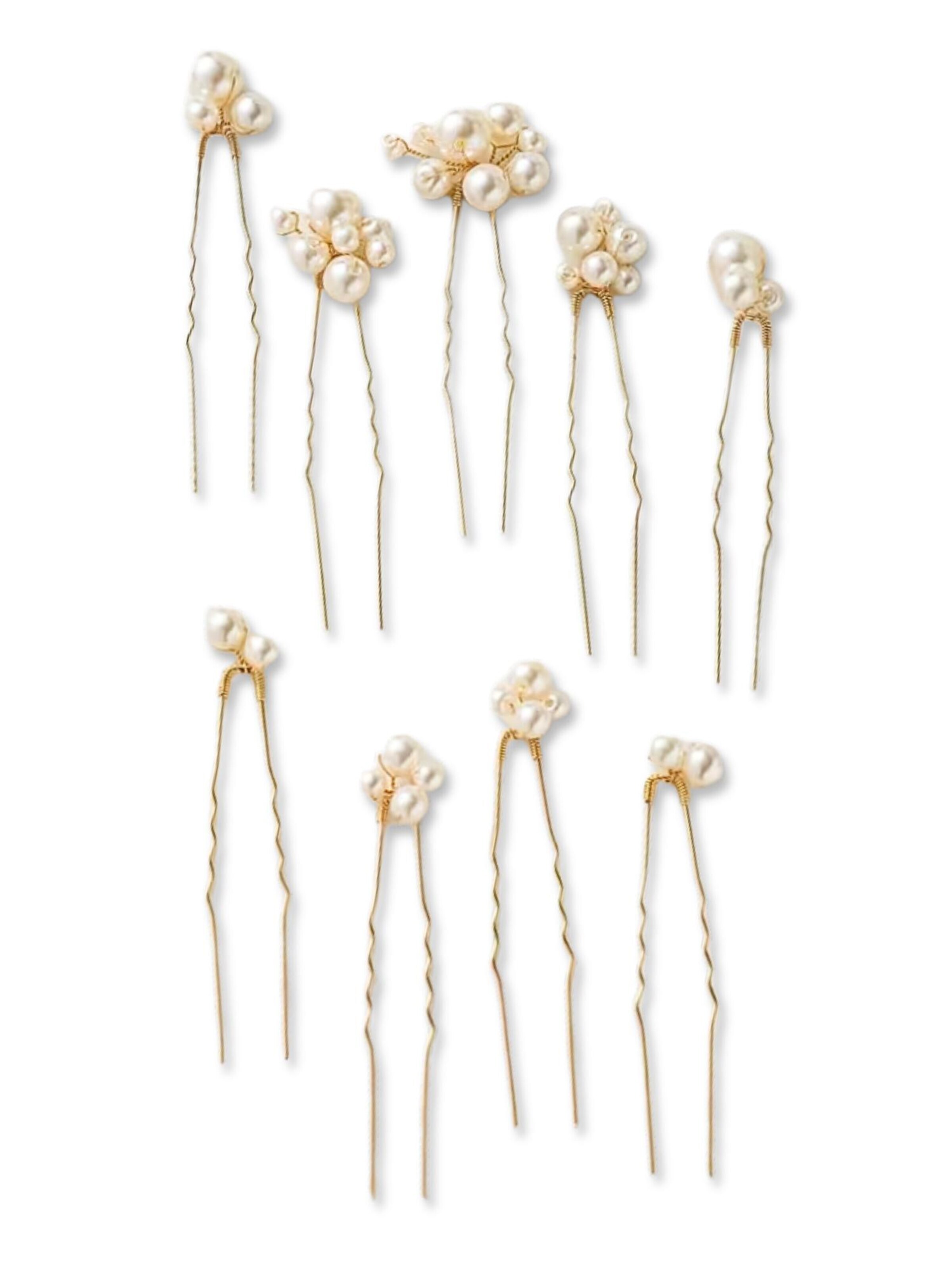 ANNIS WIESBADEN EST. 2021 Hair Jewelry 'Perlen-Haarnadel Set, 9 Perlen-Haarnadeln, Brautschmuck Haarschmuck' in Gold: front