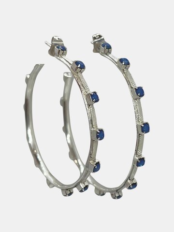 Gloria Mago Earrings 'Silver hoop earring with blue opal crystal' in Silver: front