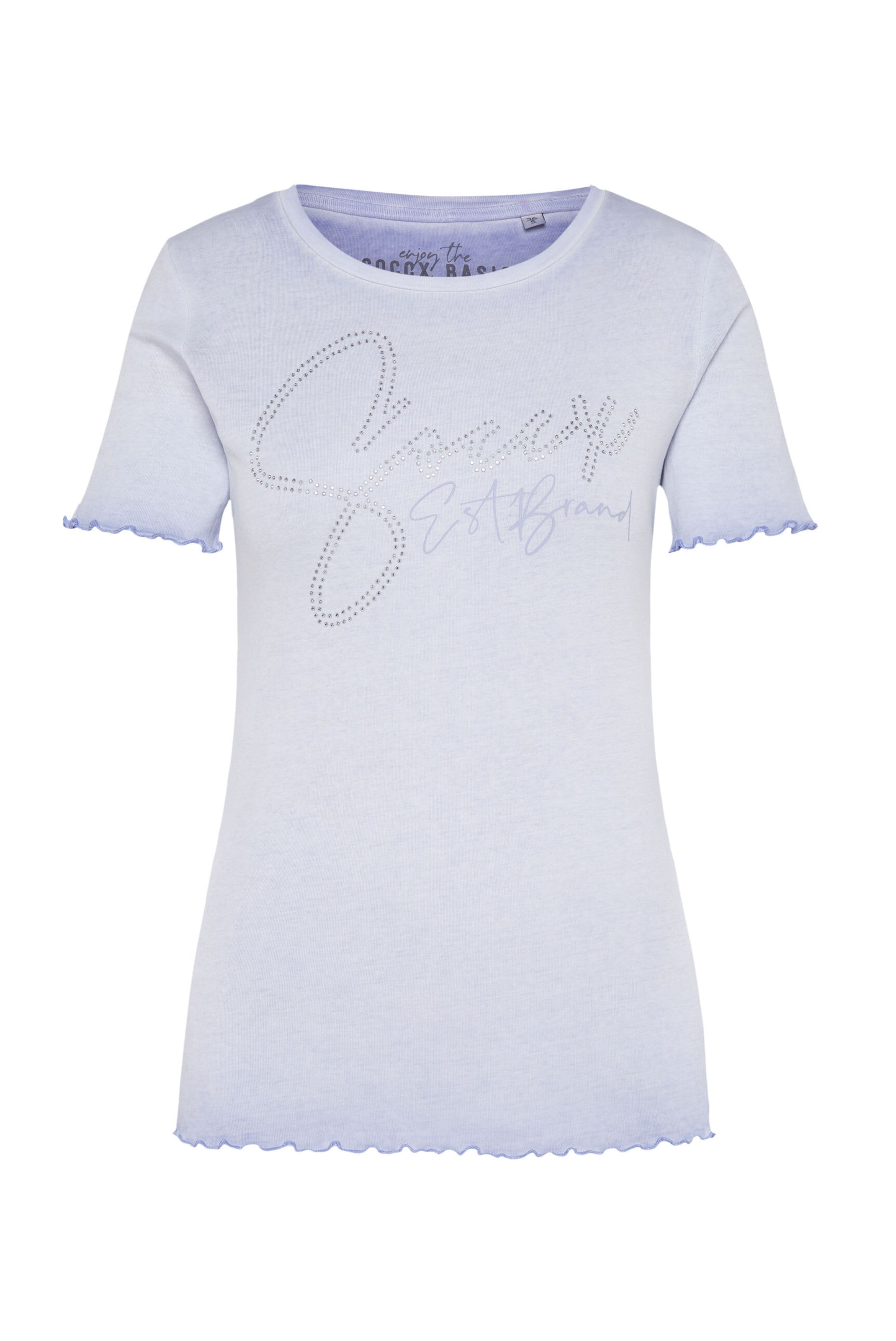 Soccx Basic Rippshirt mit Logo aus Schmucksteinen in XS in hellblau, Produktansicht