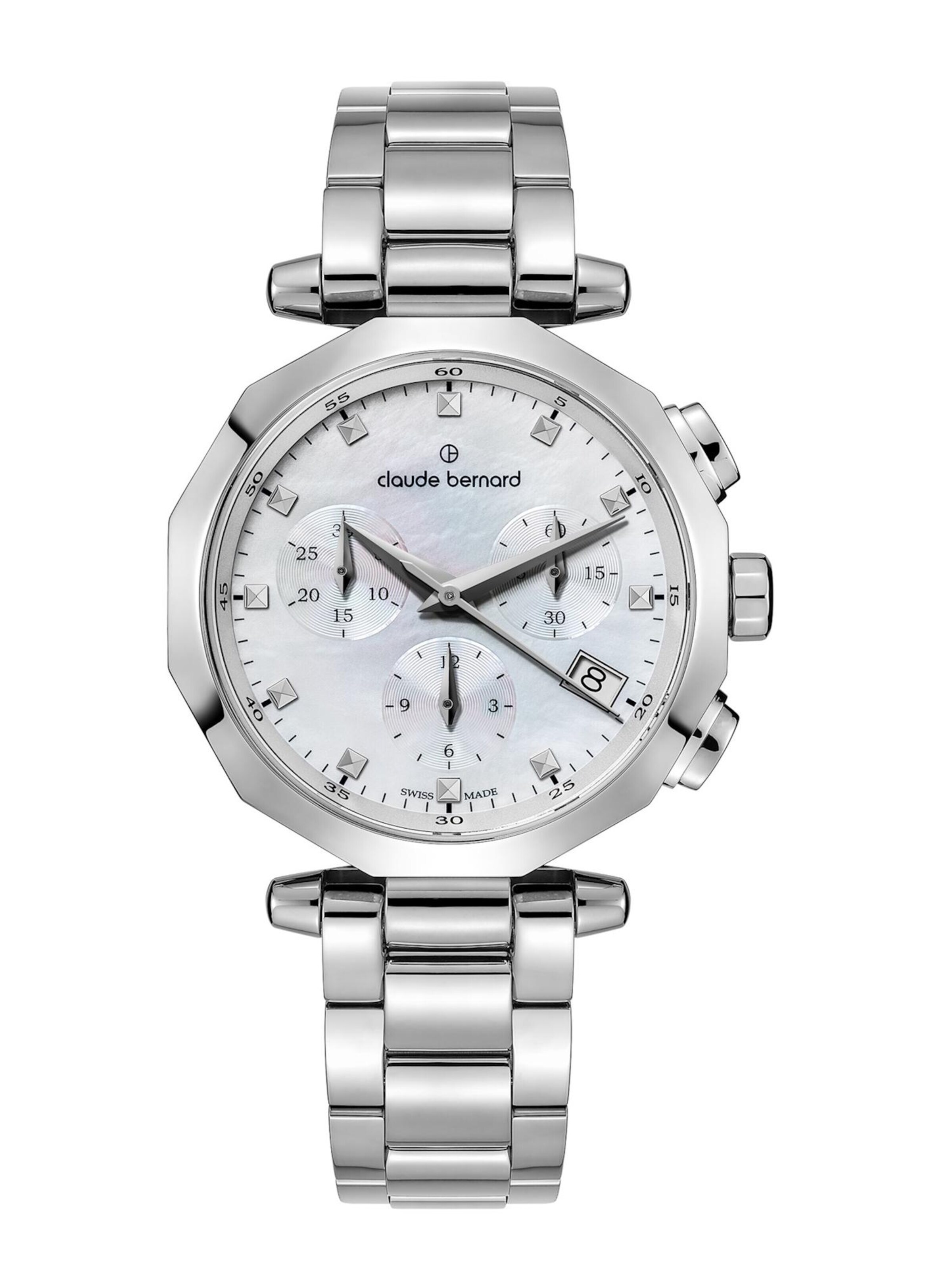 Claude Bernard Analog Watch 'Dress Code Chronograph' in White: front