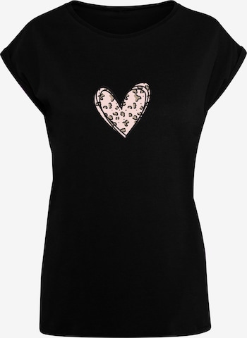 Merchcode Shirt 'Valentines Day - Leopard Heart' in Zwart: voorkant