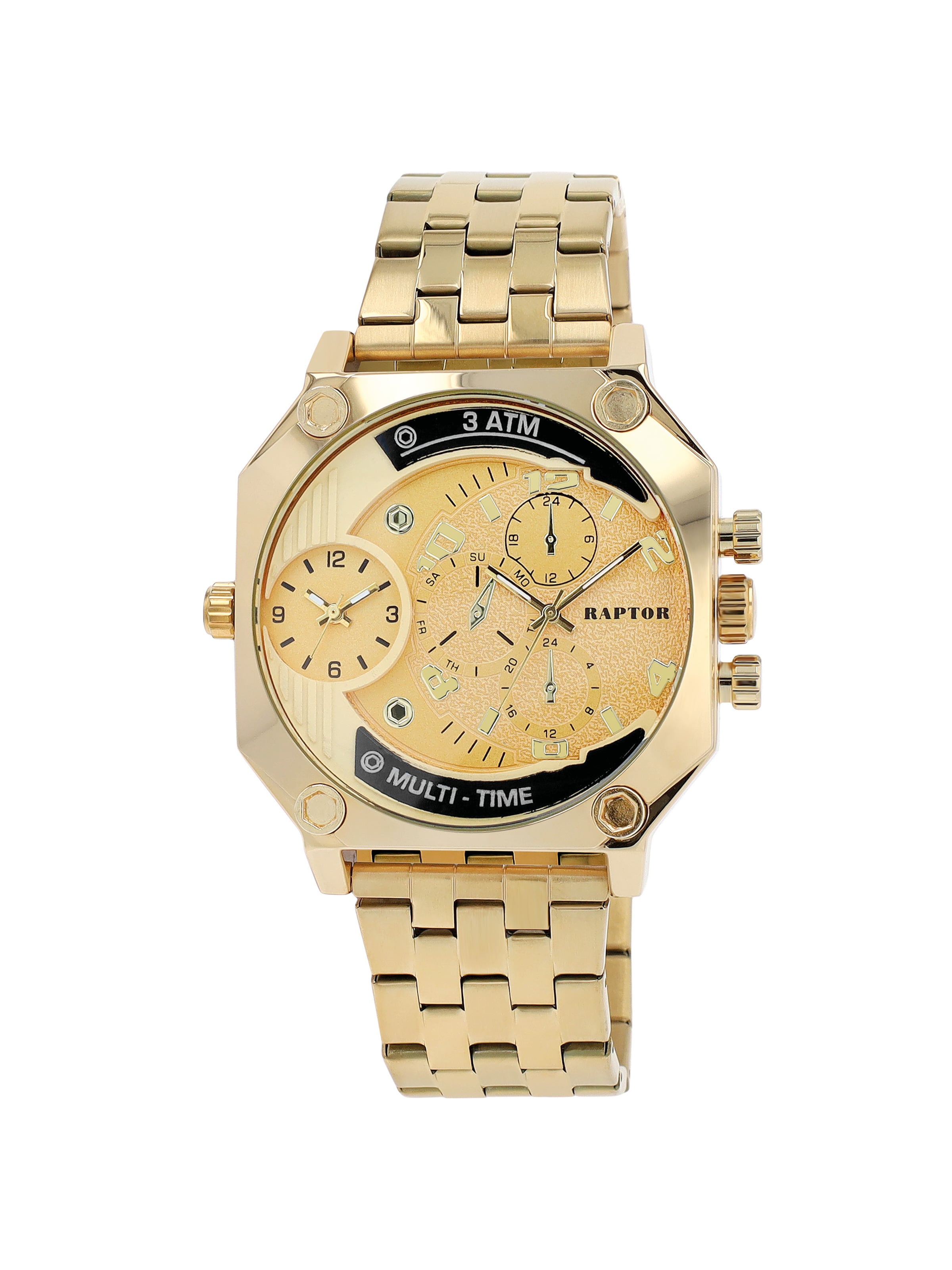 Raptor Analog Watch 'Magnus, Mineralglas' in Gold: front