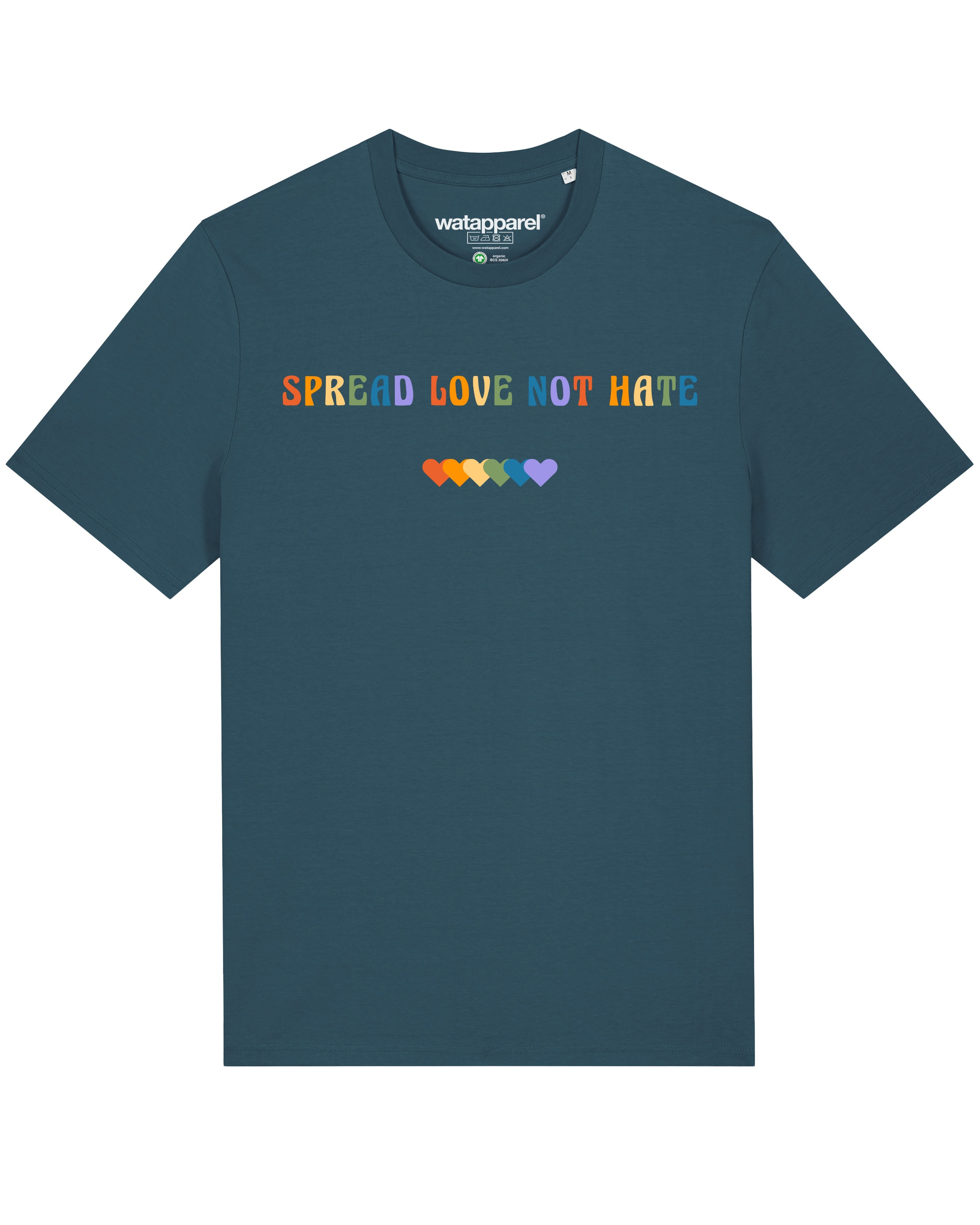 T-Shirt ' Spread Love not Hate ' Watapparel en bleu : devant